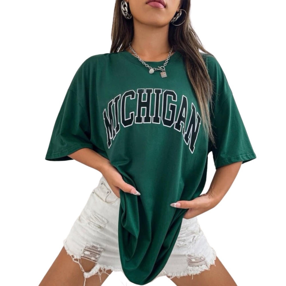 Drop Shoulder Oversized Michigan Graphic T-Shirt
